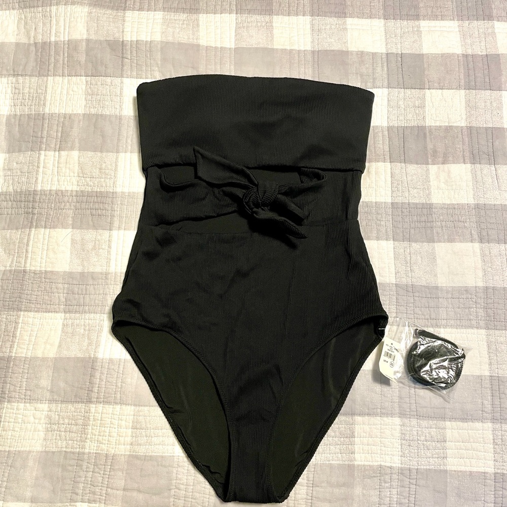 Aerie Black Strapless One Piece Swimsuit with Middle Bow